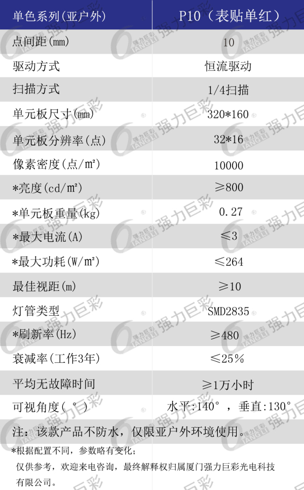 亚户外P10单色LED显示屏